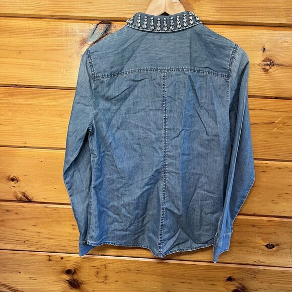 Michael Kors Medium Wash Women's Rhinestone Collar Denim Shirt, Sz. M - Picture 6 of 6